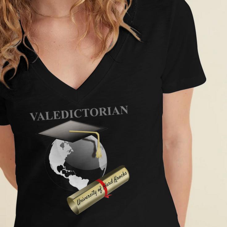 Valedictorian University Of Hard Knocks Graduation Tshirt Women's Jersey Short Sleeve Deep V-Neck Tshirt