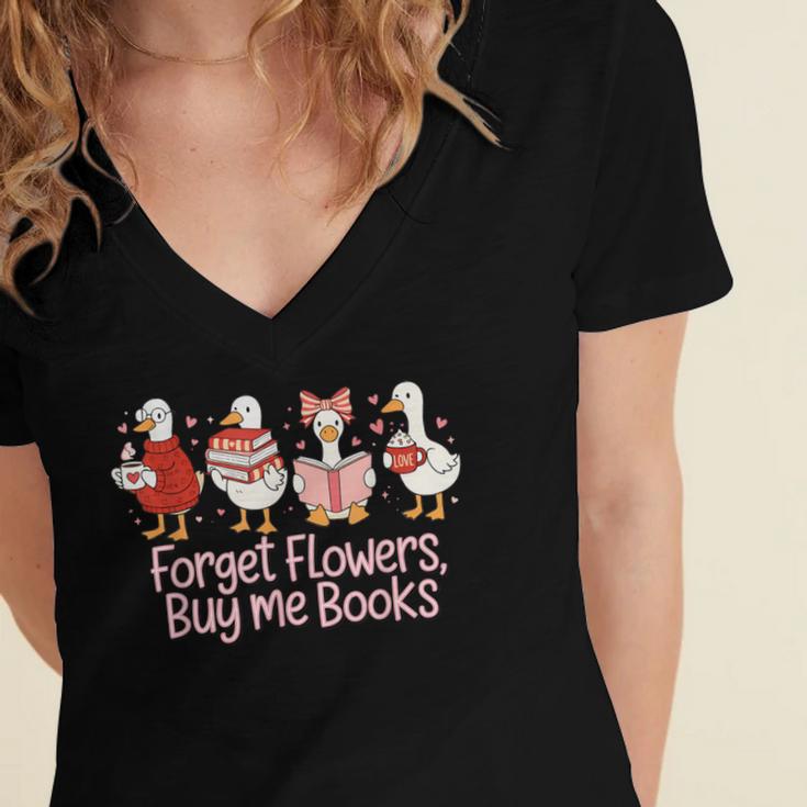 Valentine Cozy Goose Bookish Forget Flowers Buy Me Books Women's Jersey Short Sleeve Deep V-Neck Tshirt Valentine Cozy Goose Bookish Forget Flowers Buy Me Books Women's Jersey Short Sleeve Deep V-Neck Tshirt