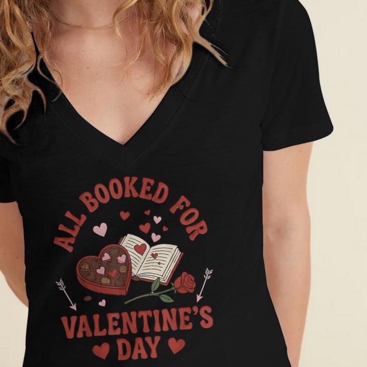 Valentines All Booked For Valentines Book Lover Girl Teacher Women's Jersey Short Sleeve Deep V-Neck Tshirt