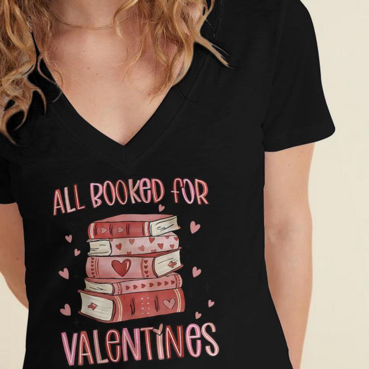 Valentines All Booked For Valentines Book Lovers Teacher Kid Women's Jersey Short Sleeve Deep V-Neck Tshirt Valentines All Booked For Valentines Book Lovers Teacher Kid Women's Jersey Short Sleeve Deep V-Neck Tshirt