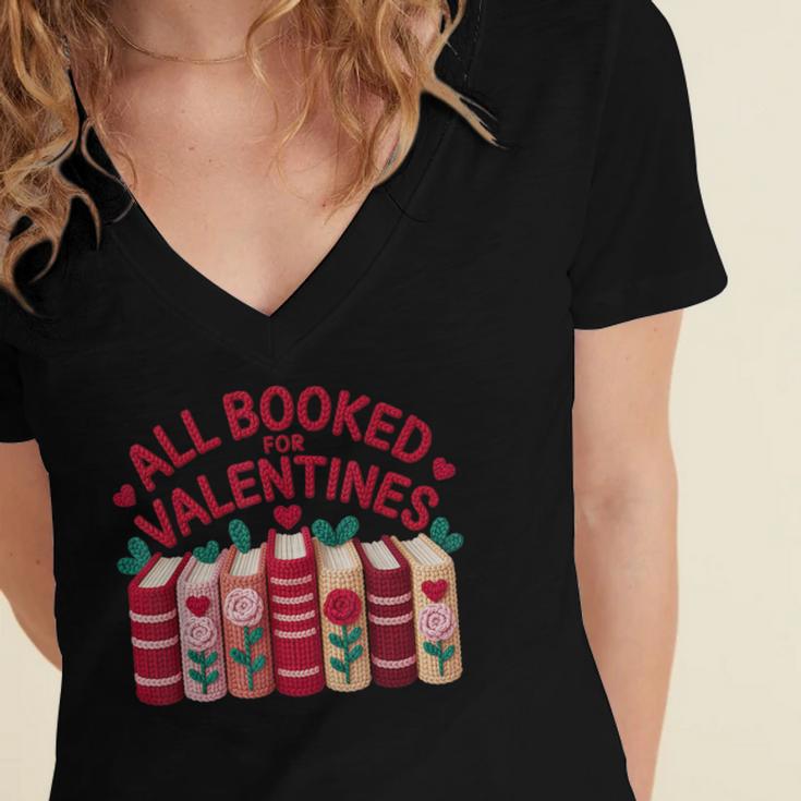 Valentines All Booked For Valentine Book Lover Teacher Women's Jersey Short Sleeve Deep V-Neck Tshirt Valentines All Booked For Valentine Book Lover Teacher Women's Jersey Short Sleeve Deep V-Neck Tshirt