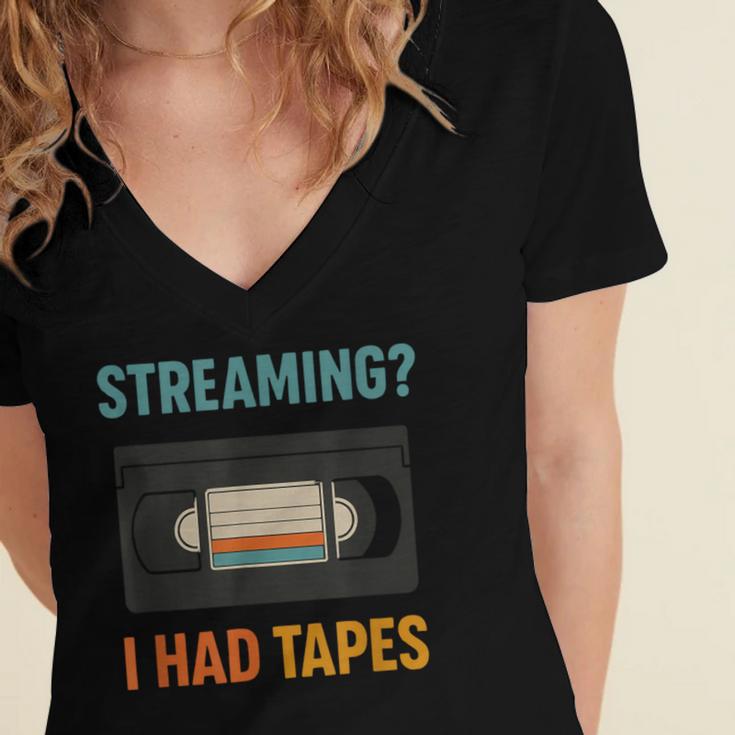VHS Cassette Tape Retro 80s 90s Nostalgia Women's Jersey Short Sleeve Deep V-Neck Tshirt