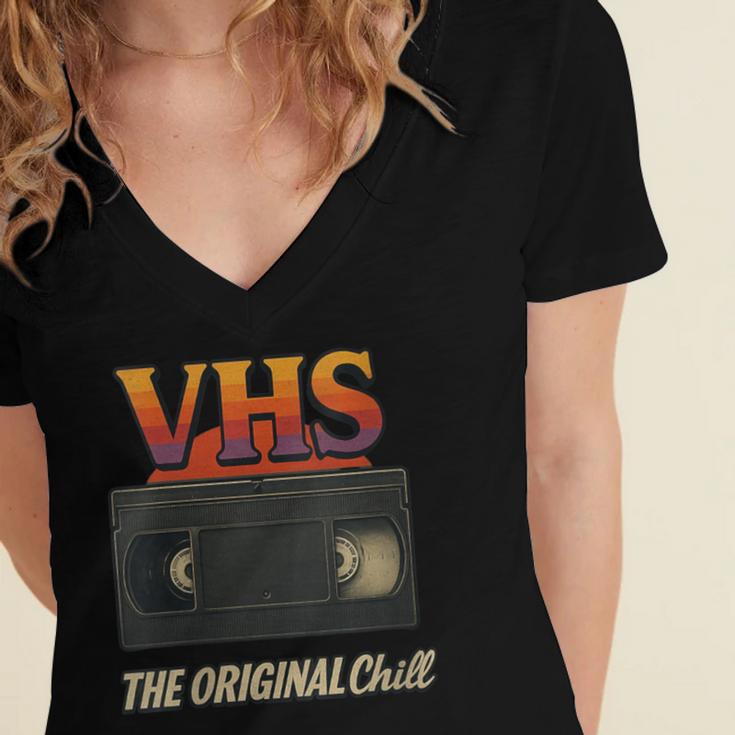 VHS Tape Nostalgia Old School Technology Humor Women's Jersey Short Sleeve Deep V-Neck Tshirt VHS Tape Nostalgia Old School Technology Humor Women's Jersey Short Sleeve Deep V-Neck Tshirt