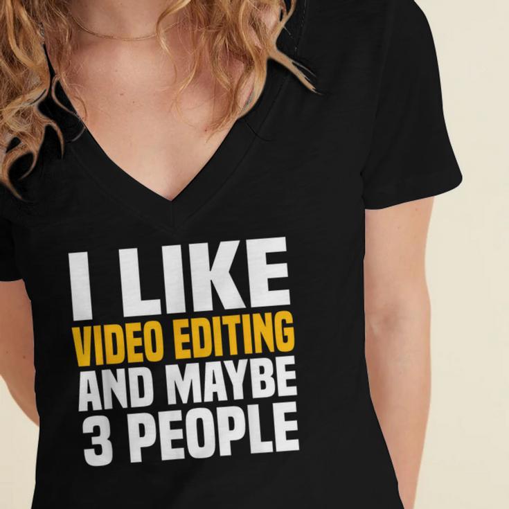 Video Editor Introvert Editing Production Filmmaking Job Women's Jersey Short Sleeve Deep V-Neck Tshirt Video Editor Introvert Editing Production Filmmaking Job Women's Jersey Short Sleeve Deep V-Neck Tshirt