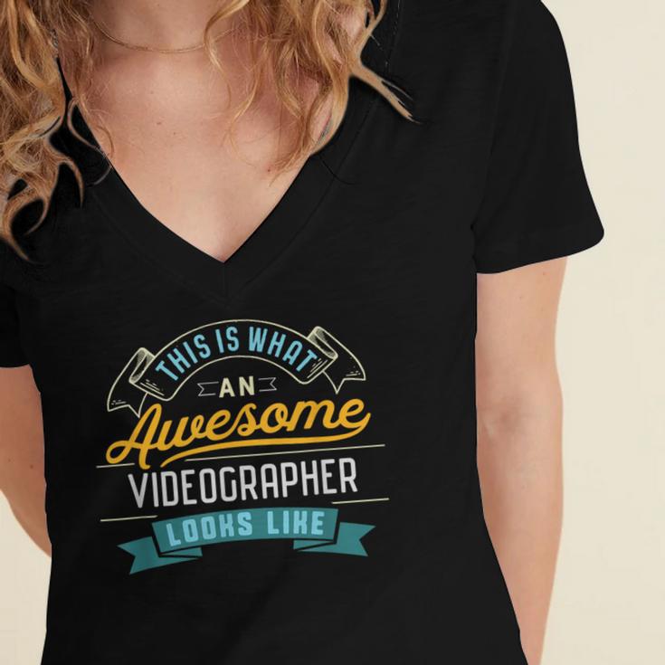 Videographer Shirt Awesome Job Occupation Graduation Women's Jersey Short Sleeve Deep V-Neck Tshirt
