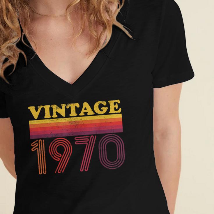 Vintage 1970 Retro Style 70's Born Nostalgia Vibes Birthday Women's Jersey Short Sleeve Deep V-Neck Tshirt