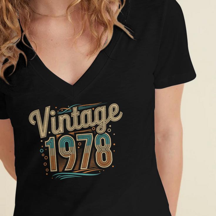 Vintage 1978 Retro Year Groovy 70s For Dad Nostalgia Women's Jersey Short Sleeve Deep V-Neck Tshirt