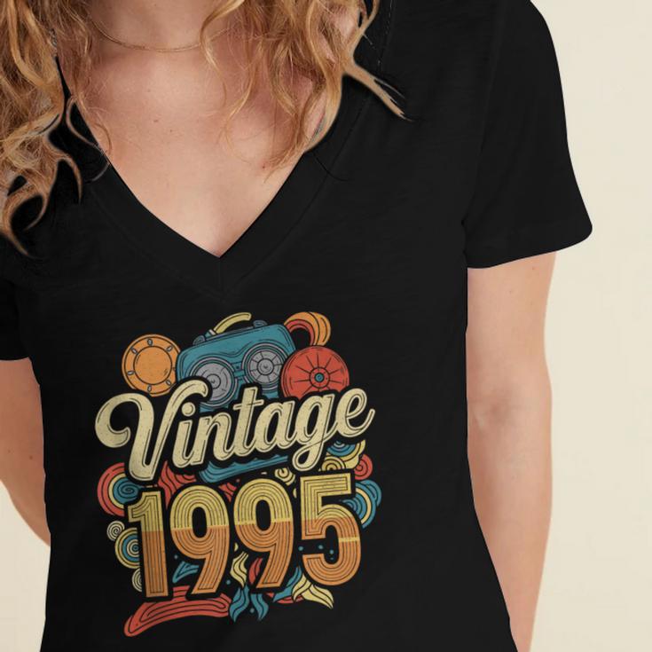 Vintage 1995 Retro Classic 90s Nostalgia Throwback Vibe Women's Jersey Short Sleeve Deep V-Neck Tshirt