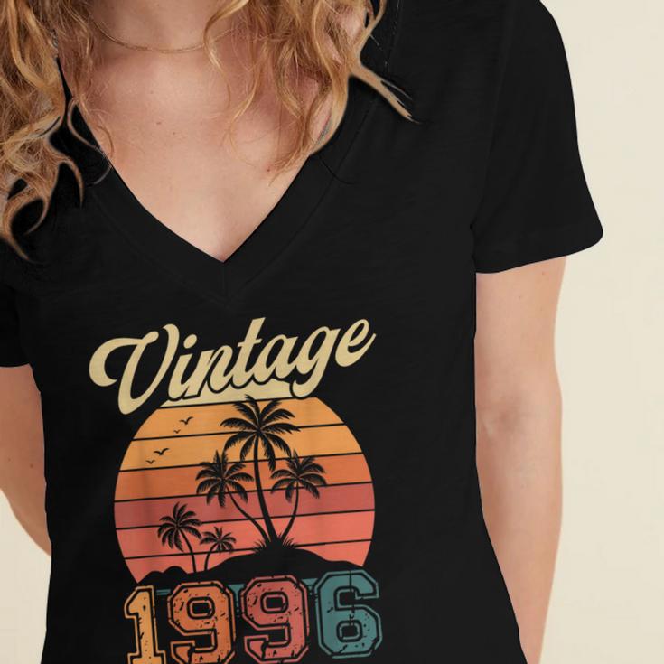 Vintage 1996 Retro Sunset Nostalgia 90s 30th Birthday Women's Jersey Short Sleeve Deep V-Neck Tshirt