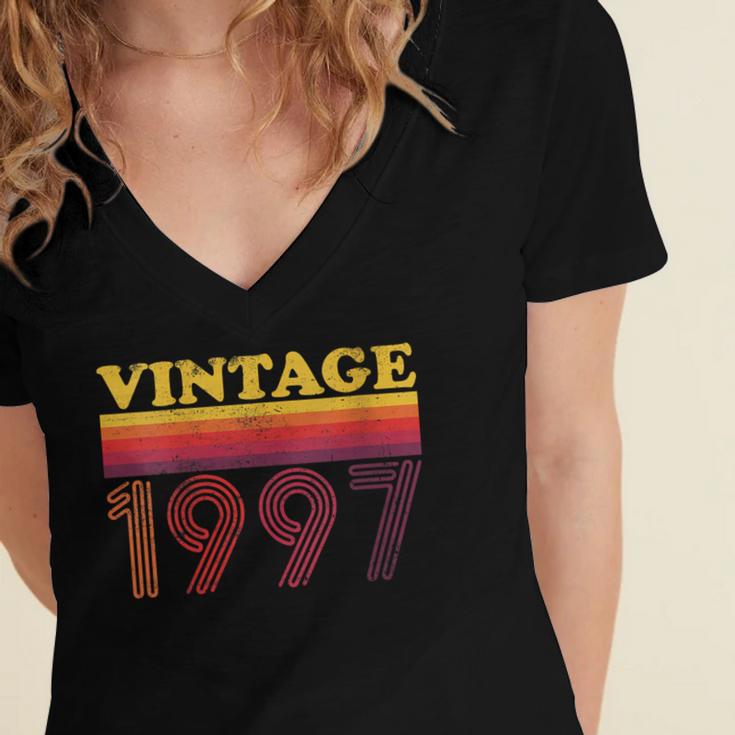 Vintage 1997 Retro Style 90's Born Nostalgia Vibes Birthday Women's Jersey Short Sleeve Deep V-Neck Tshirt