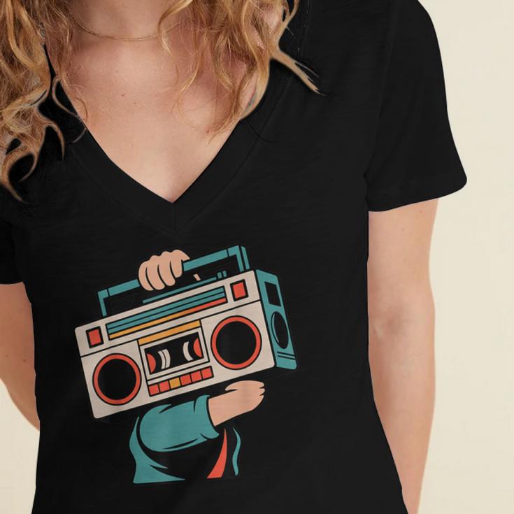 Vintage 80s 90s Retro Boombox Music Hip Hop Nostalgia Party Women's Jersey Short Sleeve Deep V-Neck Tshirt Vintage 80s 90s Retro Boombox Music Hip Hop Nostalgia Party Women's Jersey Short Sleeve Deep V-Neck Tshirt