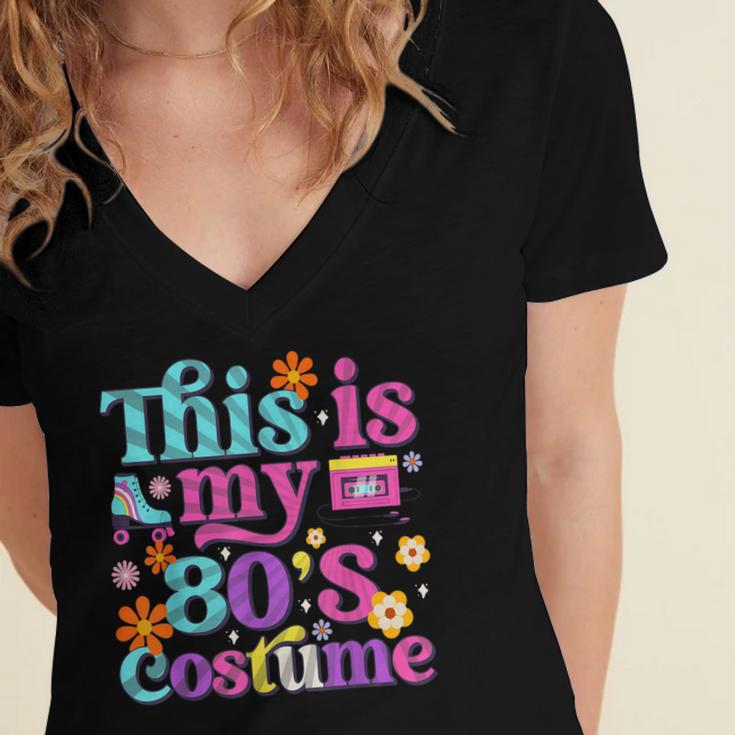 Vintage 80s Costume Nostalgia 1980s Fashion Cute Girls Women Women's Jersey Short Sleeve Deep V-Neck Tshirt