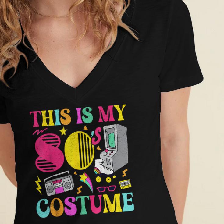 Vintage 80s Vibes Costume Nostalgia 1980s Fashion Cassette Women's Jersey Short Sleeve Deep V-Neck Tshirt