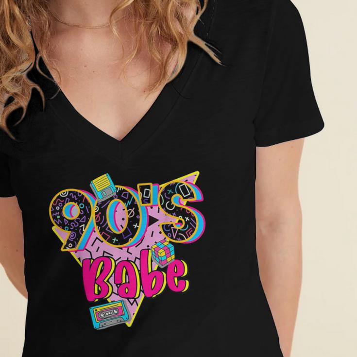 Vintage 90's Babe Party Back To 90s Cassette Nostalgia Women's Jersey Short Sleeve Deep V-Neck Tshirt