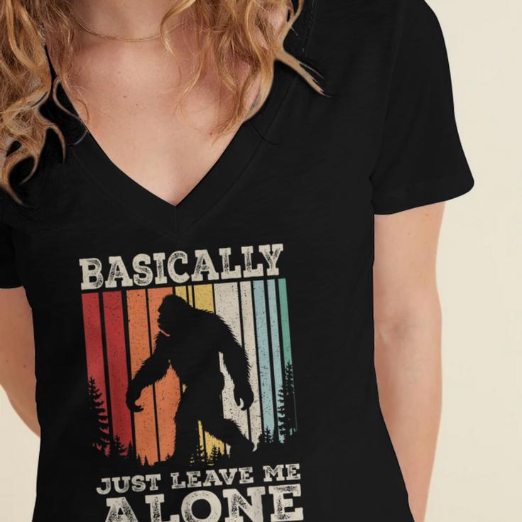 Vintage Basically Just Leave Me Alone Bigfoot Introverts Women's Jersey Short Sleeve Deep V-Neck Tshirt Vintage Basically Just Leave Me Alone Bigfoot Introverts Women's Jersey Short Sleeve Deep V-Neck Tshirt