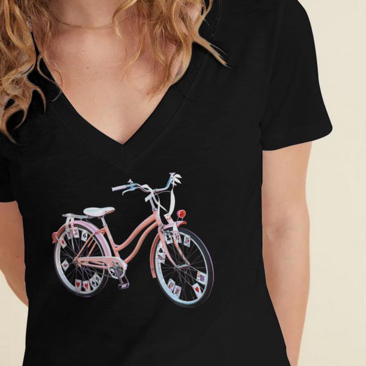 Vintage Bicycle With Playing Cards Nostalgia Women's Jersey Short Sleeve Deep V-Neck Tshirt Vintage Bicycle With Playing Cards Nostalgia Women's Jersey Short Sleeve Deep V-Neck Tshirt