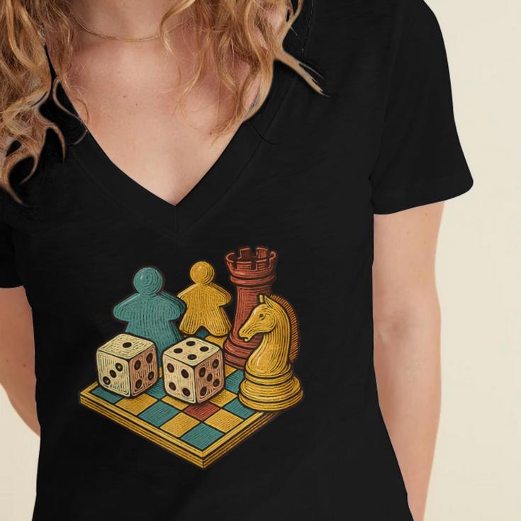 Vintage Board Game Art – Tabletop Nostalgia Women's Jersey Short Sleeve Deep V-Neck Tshirt Vintage Board Game Art – Tabletop Nostalgia Women's Jersey Short Sleeve Deep V-Neck Tshirt