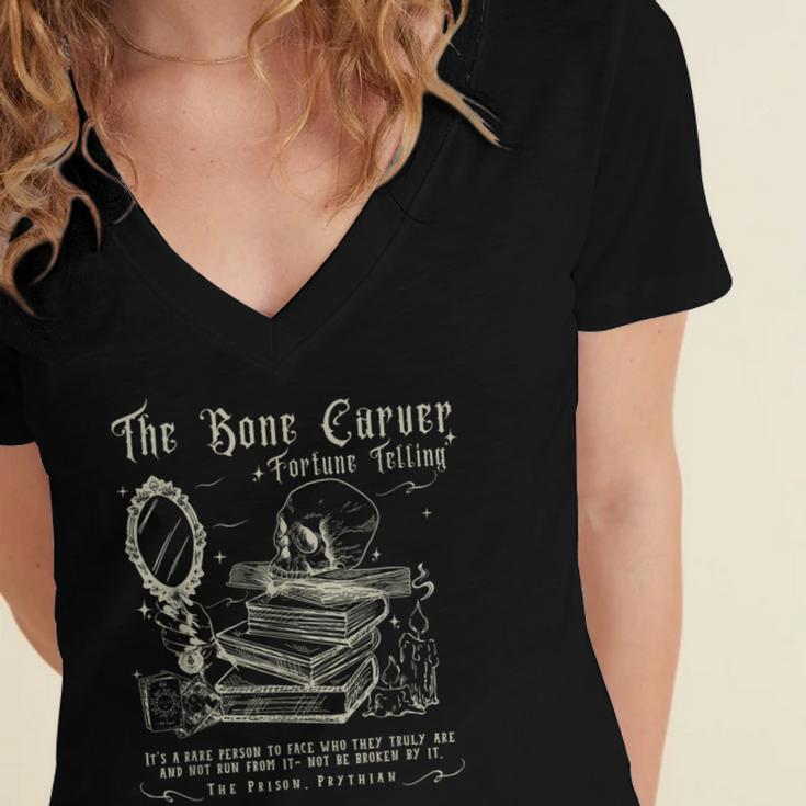 Vintage The Bone Carver Death God Tour Skeleton Spicy Books Women's Jersey Short Sleeve Deep V-Neck Tshirt Vintage The Bone Carver Death God Tour Skeleton Spicy Books Women's Jersey Short Sleeve Deep V-Neck Tshirt