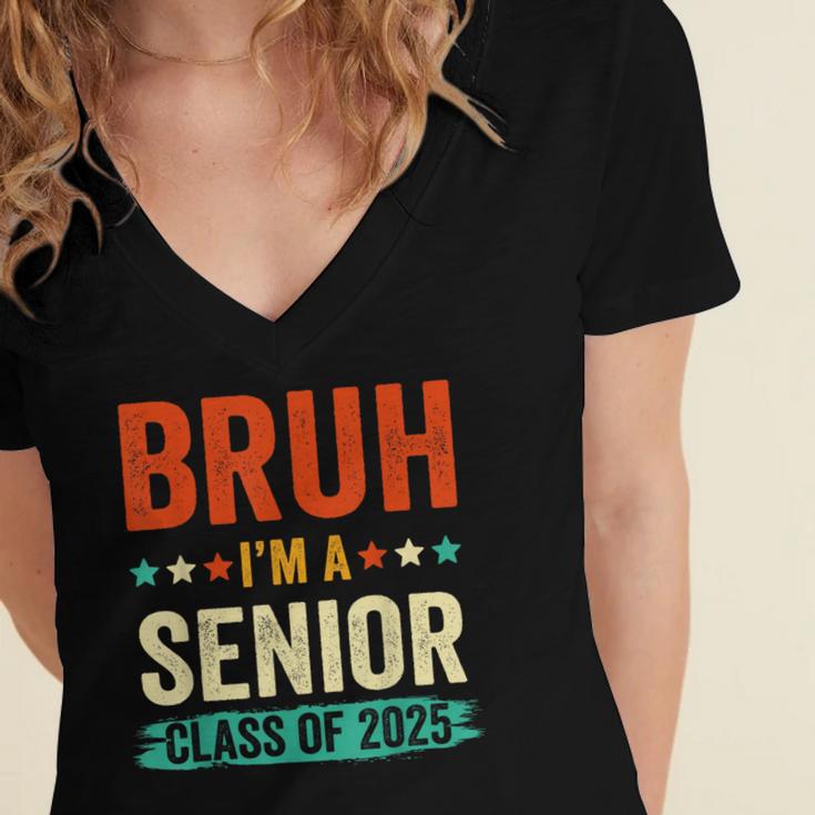 Vintage Bruh I'm A Senior Class Of 2025 Graduation Women Men Women's Jersey Short Sleeve Deep V-Neck Tshirt