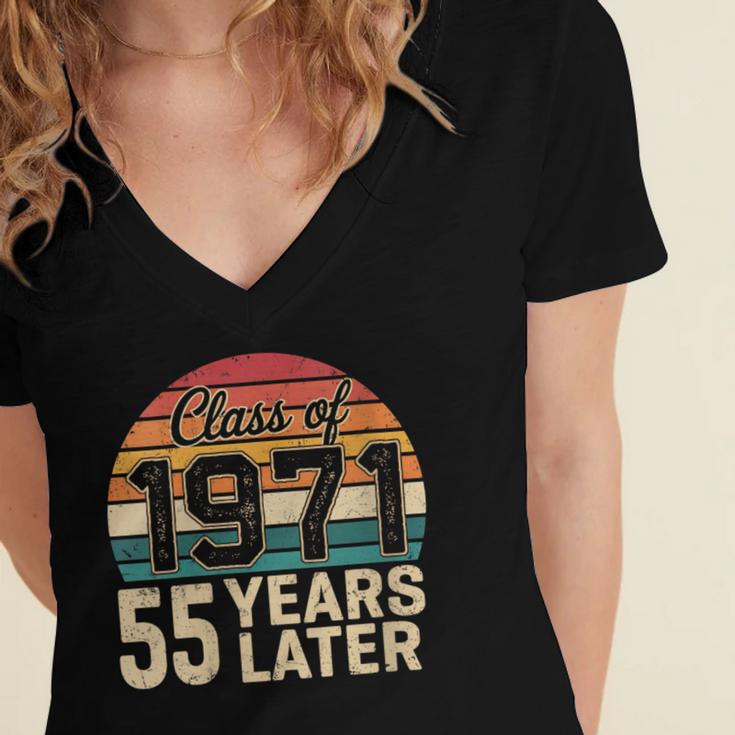 Vintage Class Of 1971 55 Years Later Reunion 55th Graduation Women's Jersey Short Sleeve Deep V-Neck Tshirt