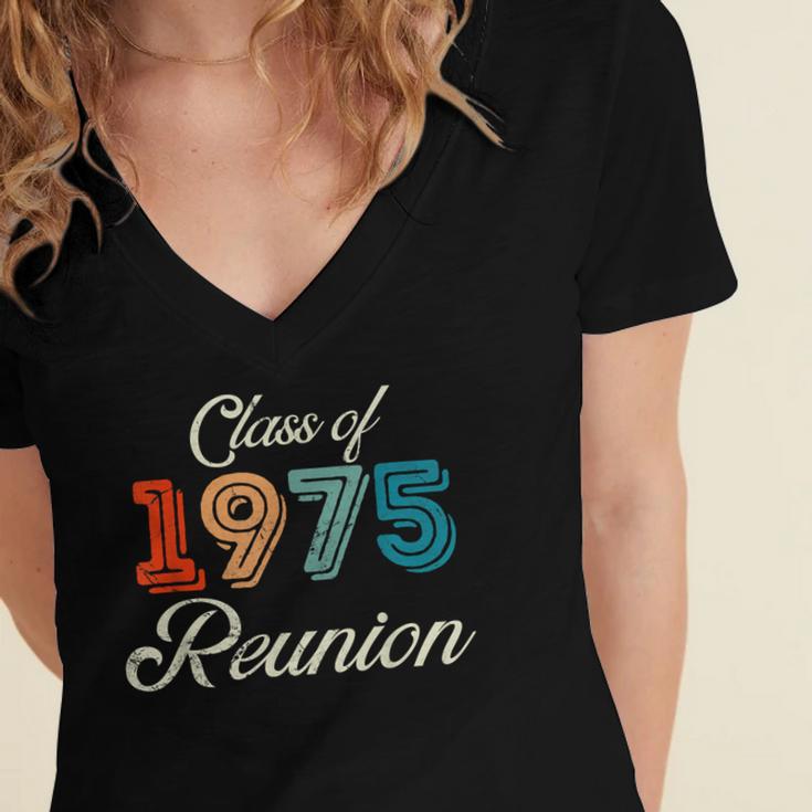 Vintage Class Of 1975 Reunion 50th Graduation Classmate Cool Women's Jersey Short Sleeve Deep V-Neck Tshirt