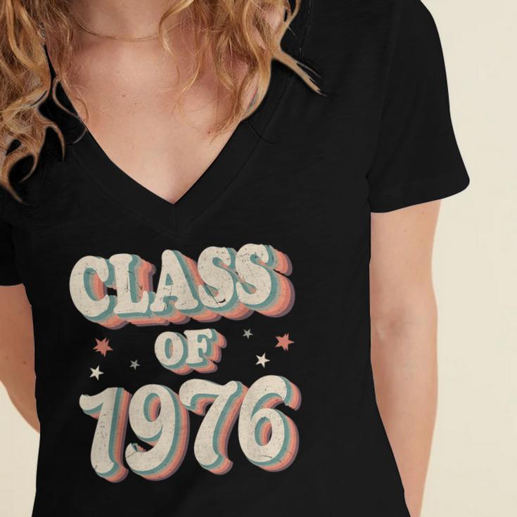 Vintage Class Of 1976 76 High School Graduation Women's Jersey Short Sleeve Deep V-Neck Tshirt