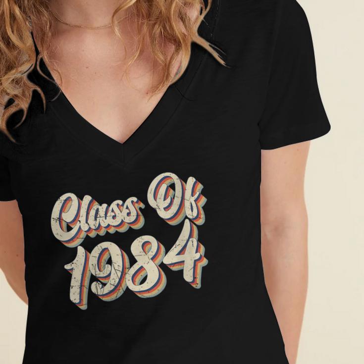 Vintage Class Of 1984 40th Reunion High School Graduation 84 Women's Jersey Short Sleeve Deep V-Neck Tshirt