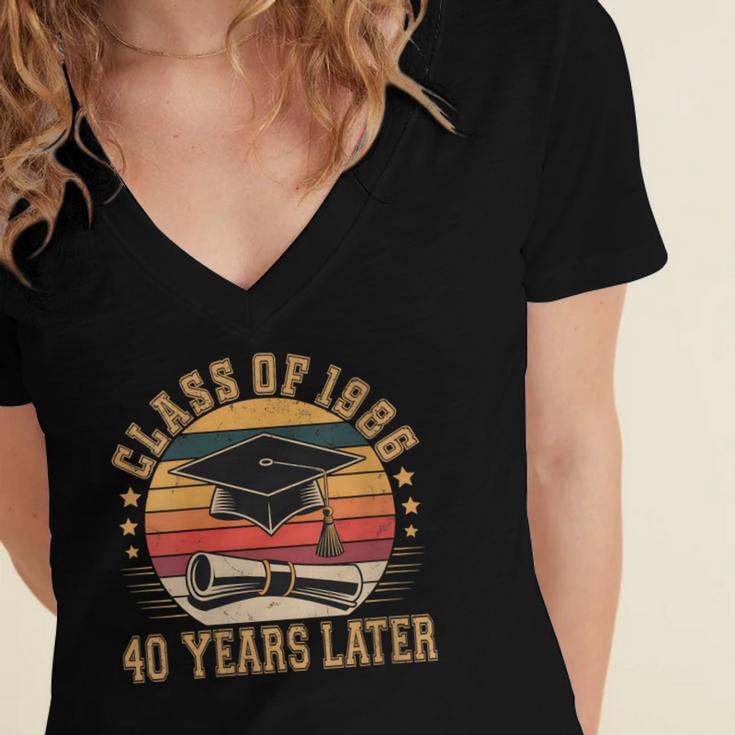 Vintage Class Of 1986 40 Years Later Reunion 40th Graduation Women's Jersey Short Sleeve Deep V-Neck Tshirt