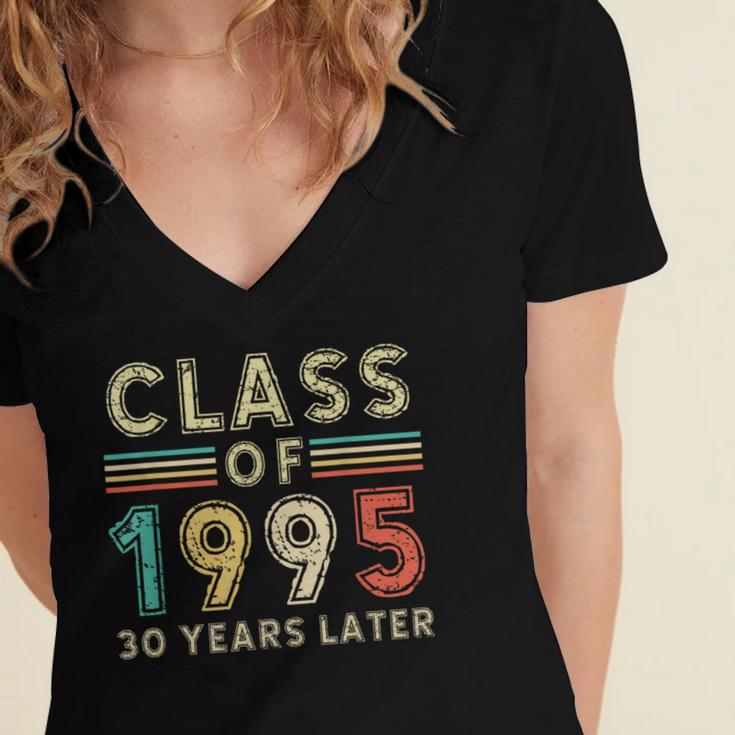 Vintage Class Of 1995 30th Reunion Alumni Graduation Party Women's Jersey Short Sleeve Deep V-Neck Tshirt