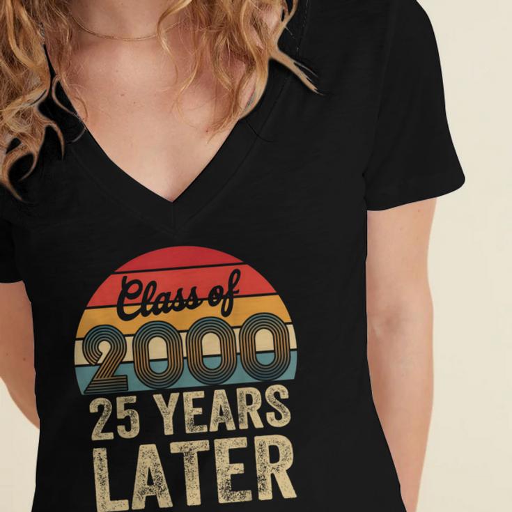 Vintage Class Of 2000 25 Years Later Reunion 25th Graduation Women's Jersey Short Sleeve Deep V-Neck Tshirt