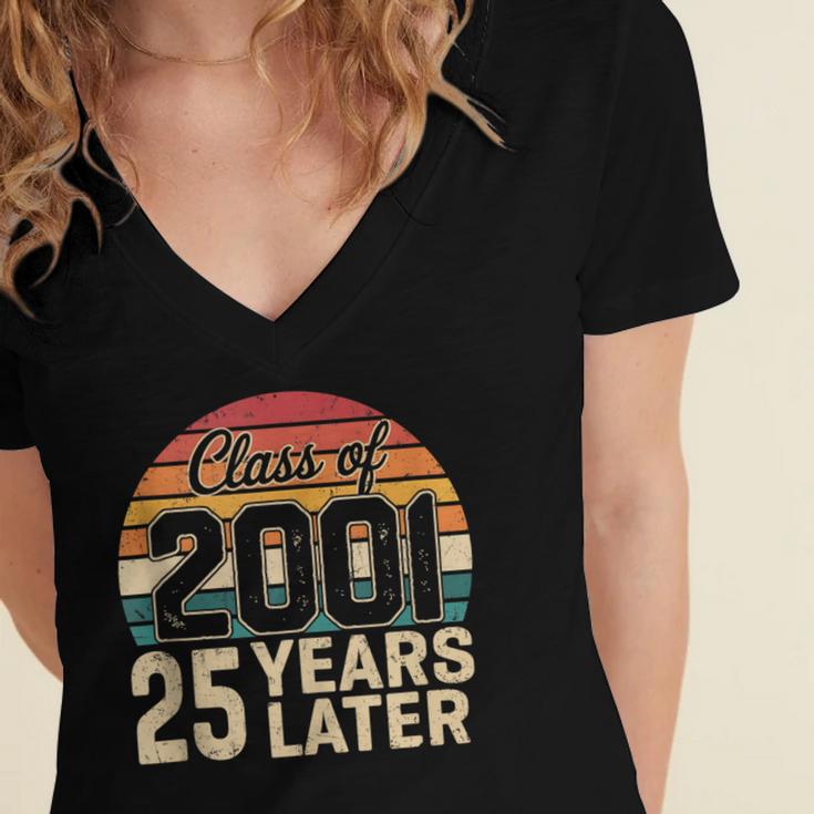 Vintage Class Of 2001 25 Years Later Reunion 25th Graduation Women's Jersey Short Sleeve Deep V-Neck Tshirt