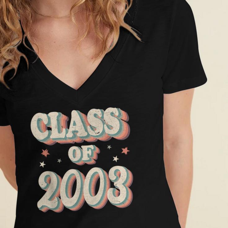 Vintage Class Of 2003 03 High School Graduation Women's Jersey Short Sleeve Deep V-Neck Tshirt