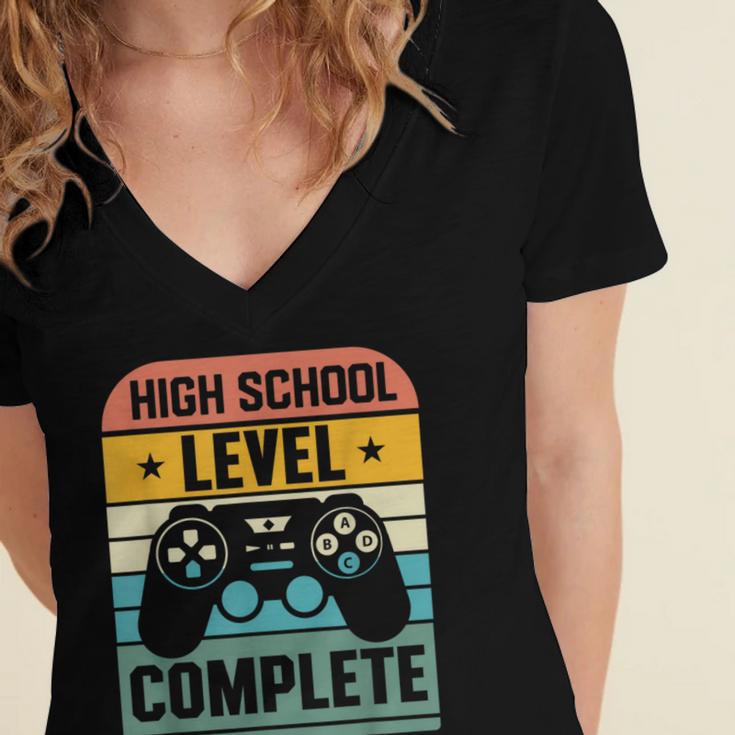 Vintage Class Of 2024 High School Graduation Student Women's Jersey Short Sleeve Deep V-Neck Tshirt