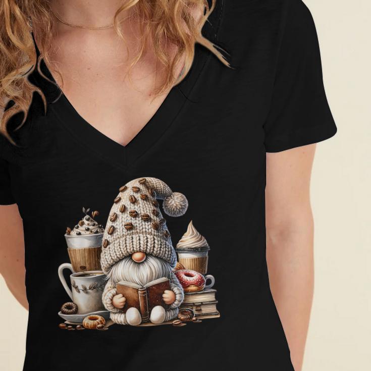 Vintage Cute Gnome Reading Book Coffee Latte Men Women Kids Women's Jersey Short Sleeve Deep V-Neck Tshirt Vintage Cute Gnome Reading Book Coffee Latte Men Women Kids Women's Jersey Short Sleeve Deep V-Neck Tshirt