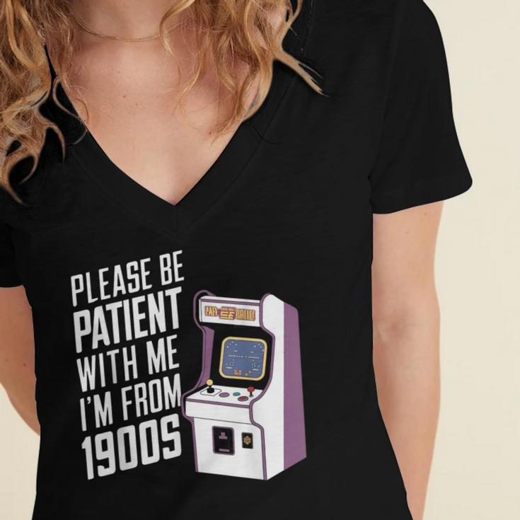 Vintage Gaming Please Be Patient With Me I'm From The 1900s Women's Jersey Short Sleeve Deep V-Neck Tshirt Vintage Gaming Please Be Patient With Me I'm From The 1900s Women's Jersey Short Sleeve Deep V-Neck Tshirt