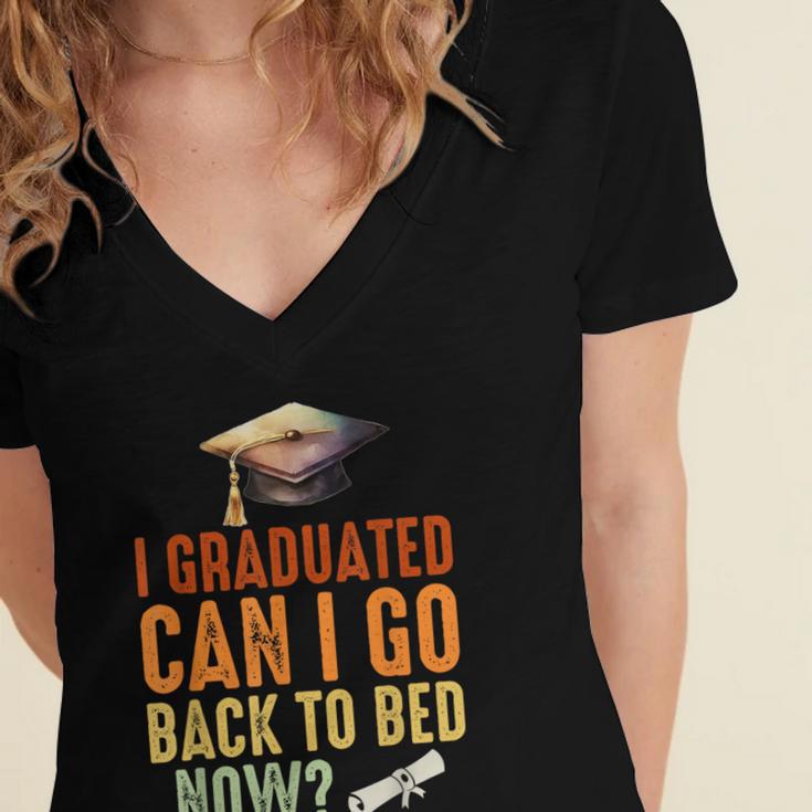 Vintage I Graduated Can I Go Back To Bed Now Graduation Women's Jersey Short Sleeve Deep V-Neck Tshirt
