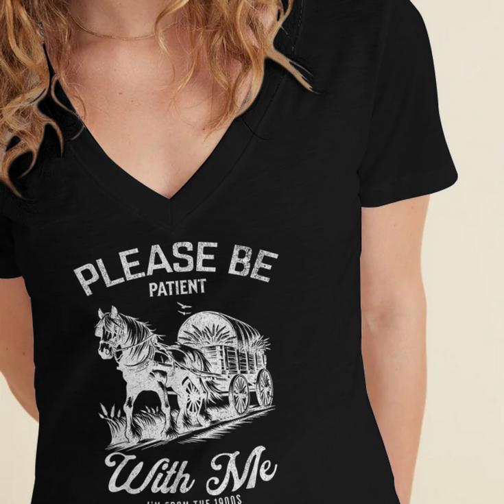 Vintage Horse Please Be Patient With Me I'm From The 1900s Women's Jersey Short Sleeve Deep V-Neck Tshirt