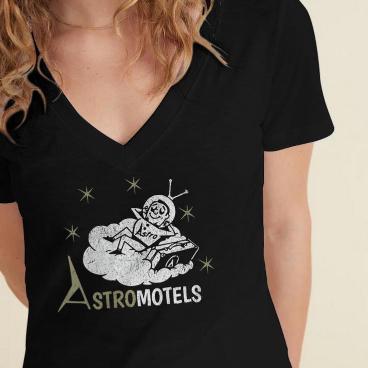 Vintage Hotel Matchbook Astro Motels 50s Retro Spaceman Women's Jersey Short Sleeve Deep V-Neck Tshirt