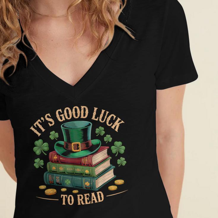 Vintage It's Good Luck To Read St Patrick's Day Book Lucky Women's Jersey Short Sleeve Deep V-Neck Tshirt Vintage It's Good Luck To Read St Patrick's Day Book Lucky Women's Jersey Short Sleeve Deep V-Neck Tshirt