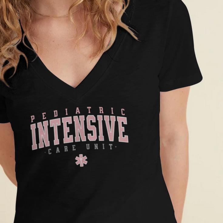 Vintage Pediatric Intensive Care Unit PICU Nurse Graduation Women's Jersey Short Sleeve Deep V-Neck Tshirt