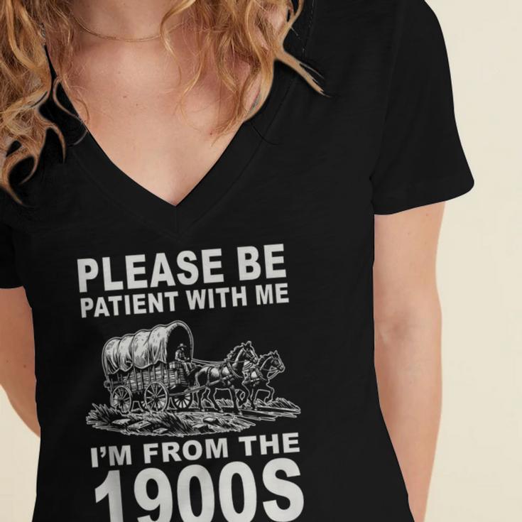 Vintage Please Be Patient I'm From The 1900s Saying Humor Women's Jersey Short Sleeve Deep V-Neck Tshirt