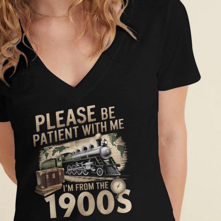 Vintage Please Be Patient With Me I'm From The 1900s Train Women's Jersey Short Sleeve Deep V-Neck Tshirt Vintage Please Be Patient With Me I'm From The 1900s Train Women's Jersey Short Sleeve Deep V-Neck Tshirt