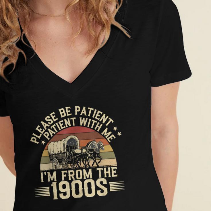 Vintage Please Be Patient With Me I'm From The 1900s Wagon Women's Jersey Short Sleeve Deep V-Neck Tshirt