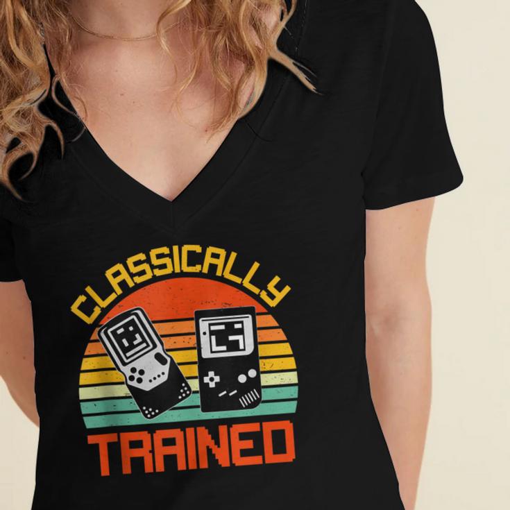 Vintage Retro Classically Trained Video Game 90s Nostalgia Women's Jersey Short Sleeve Deep V-Neck Tshirt Vintage Retro Classically Trained Video Game 90s Nostalgia Women's Jersey Short Sleeve Deep V-Neck Tshirt