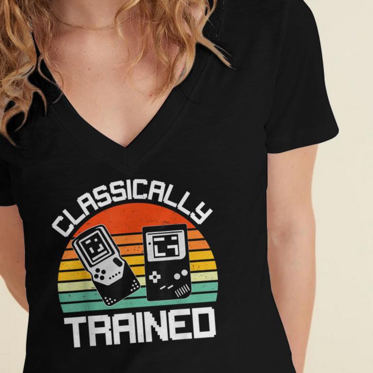 Vintage Retro Classically Trained Video Game 90s Nostalgia Women's Jersey Short Sleeve Deep V-Neck Tshirt Vintage Retro Classically Trained Video Game 90s Nostalgia Women's Jersey Short Sleeve Deep V-Neck Tshirt