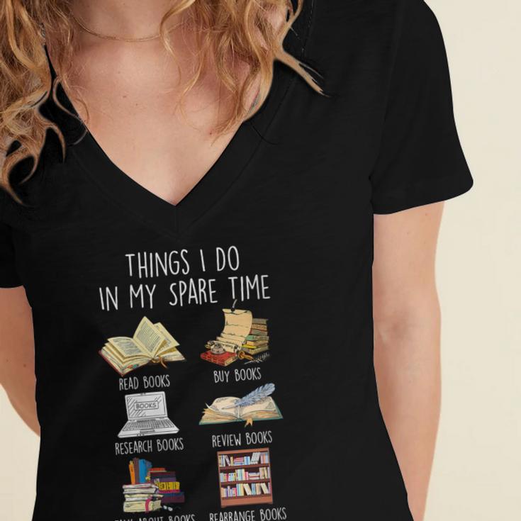 Vintage Retro Things I Do In My Spare Time Books Women's Jersey Short Sleeve Deep V-Neck Tshirt