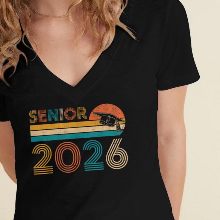 Vintage Senior 2026 Graduate Class Of 2026 Graduation Grad Women's Jersey Short Sleeve Deep V-Neck Tshirt