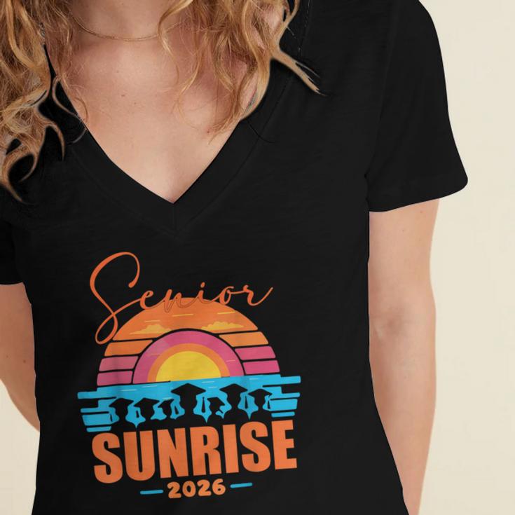Vintage SENIOR SUNRISE 2026 Seniors Of Class Graduation Women's Jersey Short Sleeve Deep V-Neck Tshirt