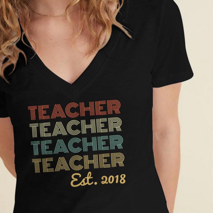 Vintage Teacher Established 2018 Graduation Men Women's Jersey Short Sleeve Deep V-Neck Tshirt