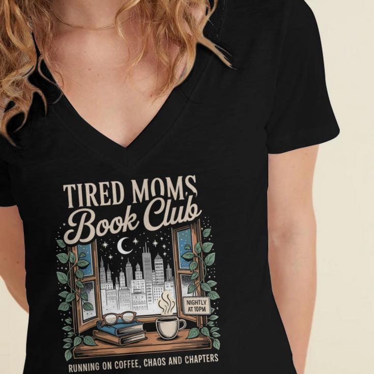 Vintage Tired Moms Book Club Bookish Booktrovert Women's Jersey Short Sleeve Deep V-Neck Tshirt